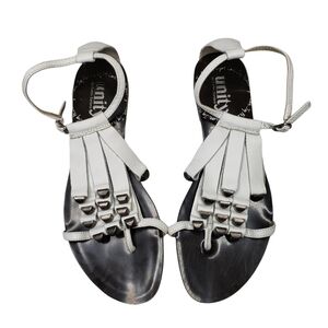 Unity by Carlos Santana | Mohawk White Leather Fringe Studded Sandals Women's 6